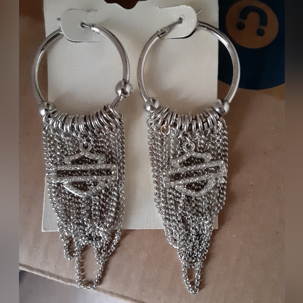 HARLEY DAVIDSON Silver Chain Hoop Earrings